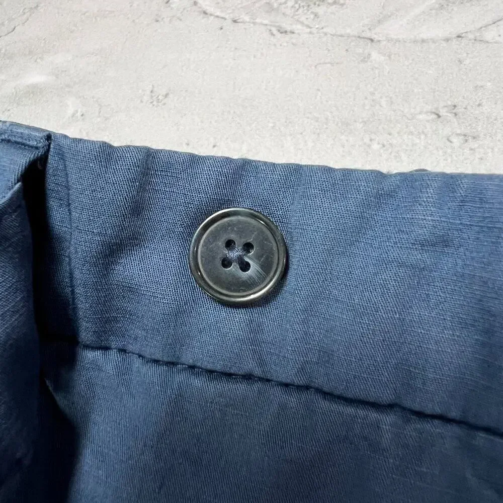 Officine Generale Paul Pant SIZE 50 US 33 Navy Cotton Linen Unhemmed Trouser